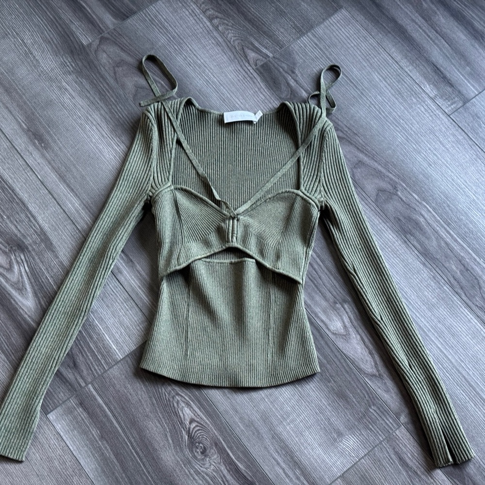 Sage Green Ribbed Knit Top
